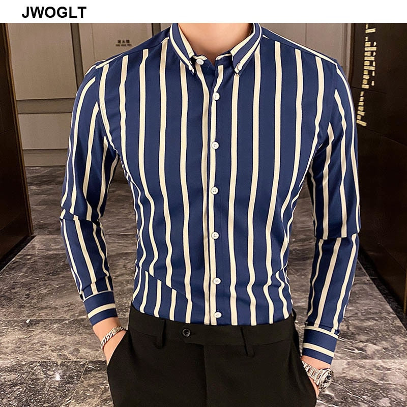 Casual Button Down Shirt, Design Brand Slim Fit, Long Sleeve Striped Shirts