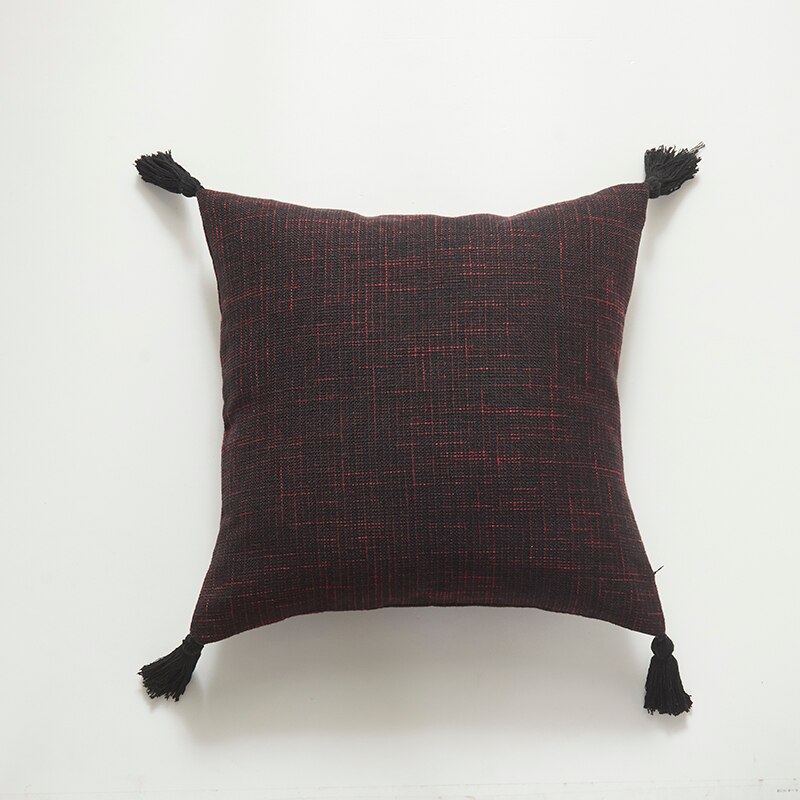 Home Decorative Pure Color Cotton Hemp Tassel Pillow Cover For Home Simple Art Style Square Pillow Cushion Cover