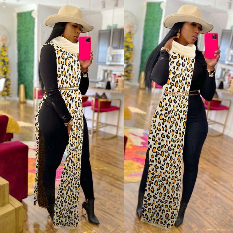 HAOYUAN Sexy Knitted Side Split Sweater Sleeveless Spring Y2k Outfits Birthday Party Long Maxi Dresses
