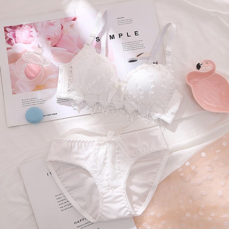 Push Up Lingerie Bra and Panties Lace Wireless Bra Briefs Sexy Bra Top Seamless Plus Size Underwear Set - 7 colors