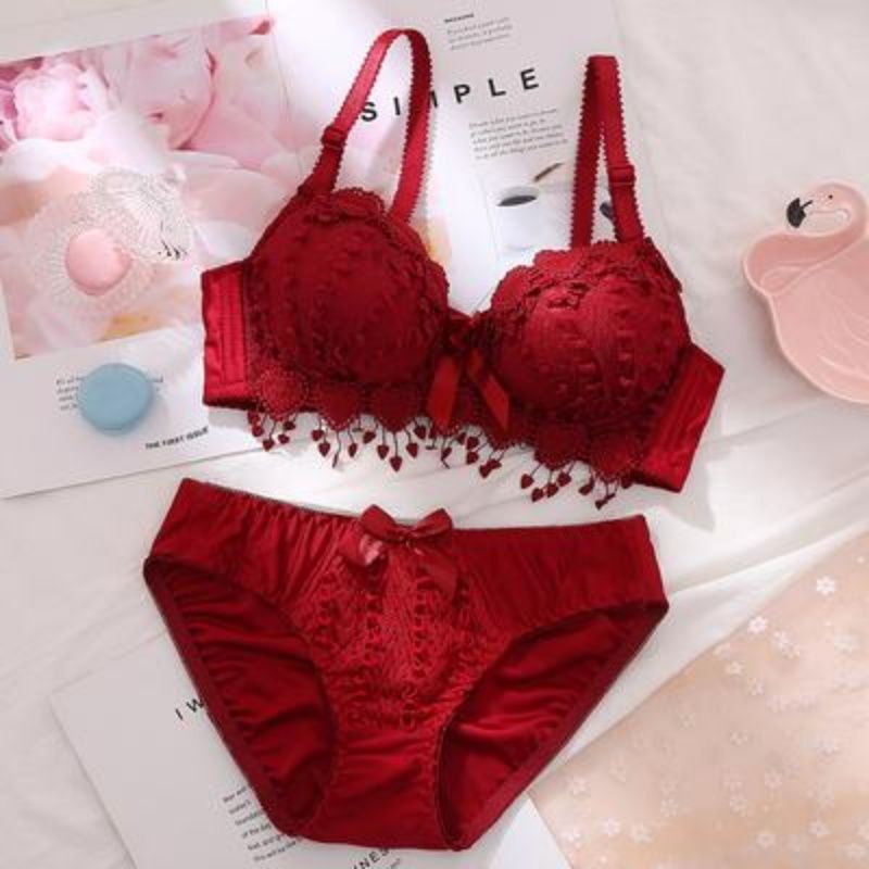 Push Up Lingerie Bra and Panties Lace Wireless Bra Briefs Sexy Bra Top Seamless Plus Size Underwear Set - 7 colors
