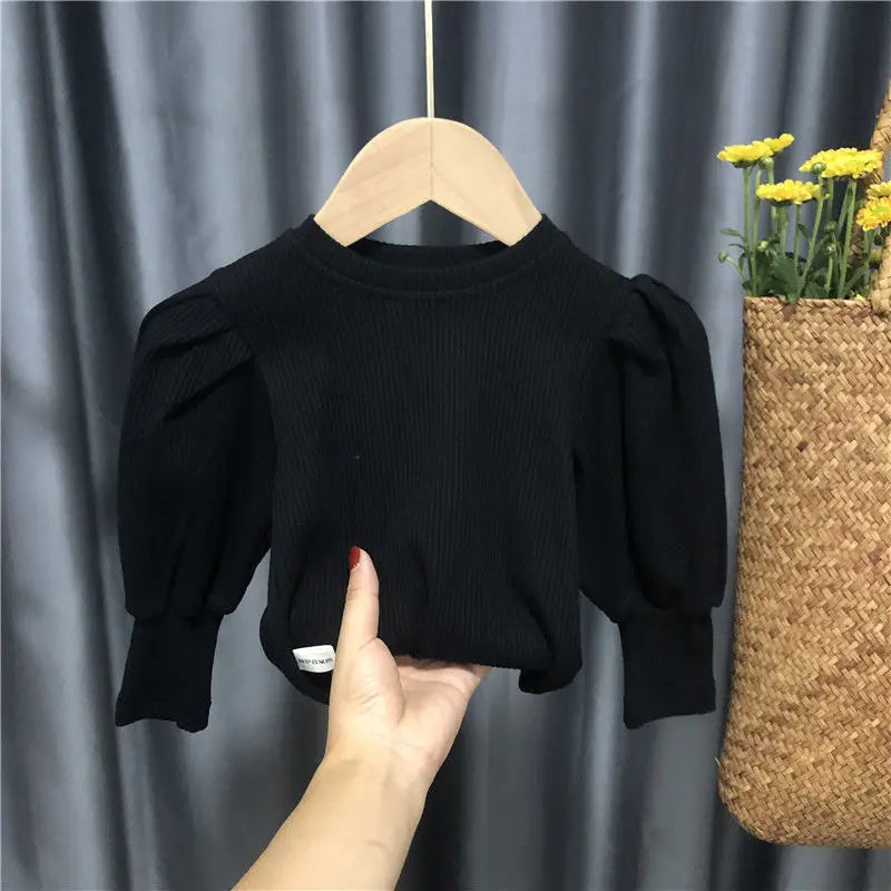 Baby Toddler Teenage Girls Sweaters Tops  Long Puff Sleeve Knitted Kids Sweater