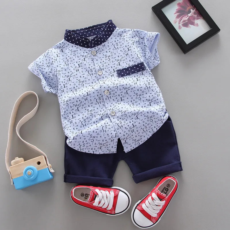 2 Piece Set Boy Clothing Casual Short-sleeved Cotton T-shirt + Pants