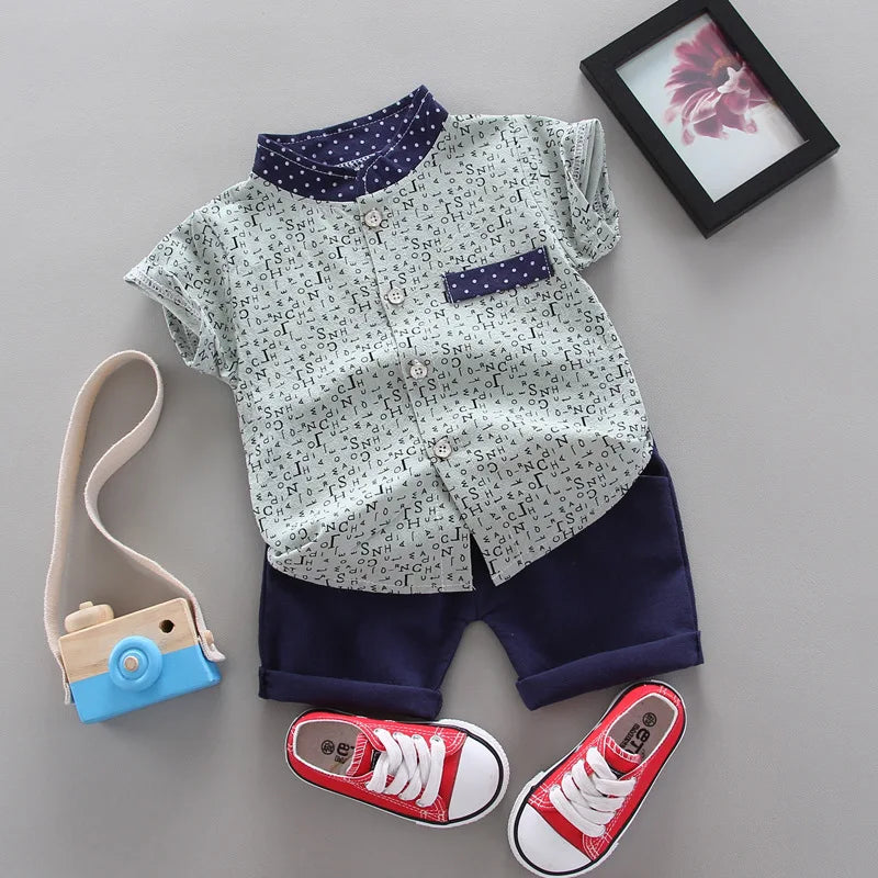 2 Piece Set Boy Clothing Casual Short-sleeved Cotton T-shirt + Pants