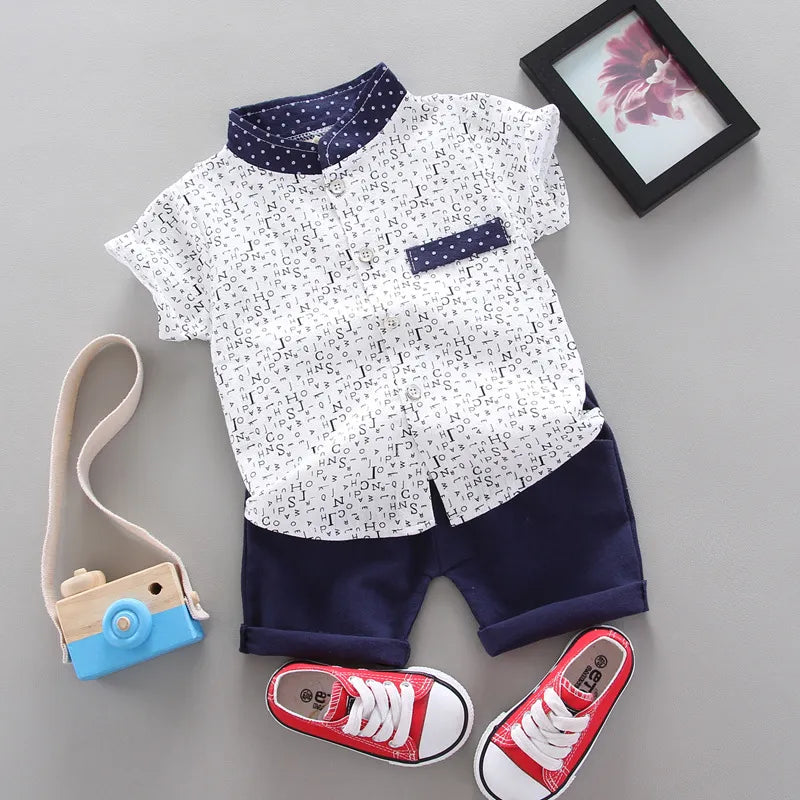 2 Piece Set Boy Clothing Casual Short-sleeved Cotton T-shirt + Pants