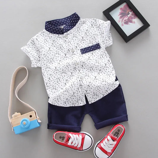 2 Piece Set Boy Clothing Casual Short-sleeved Cotton T-shirt + Pants