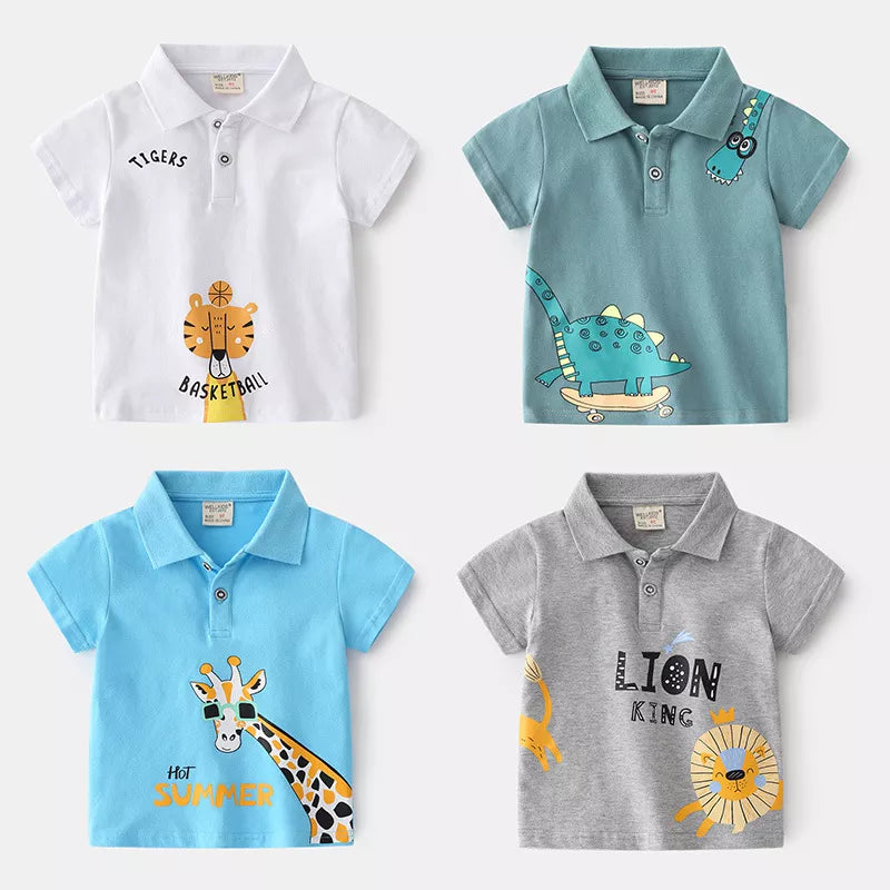 Cute Summer Cute Cartoon Polo T-shirts For Boys