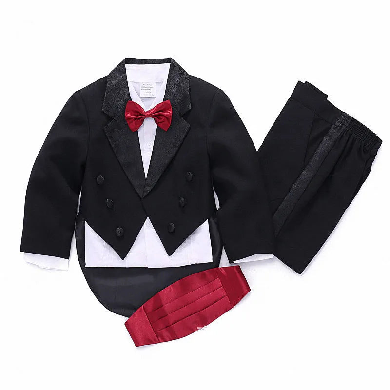 Boy's Formal white/black baby Tuxedo Suit for weddings prom - 5pcs