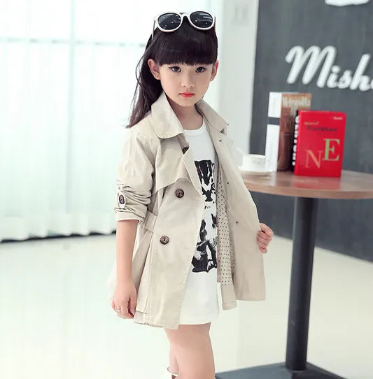 Girls Trench Coats Long Sleeve Solid Cotton - Windbreaker Outerwear