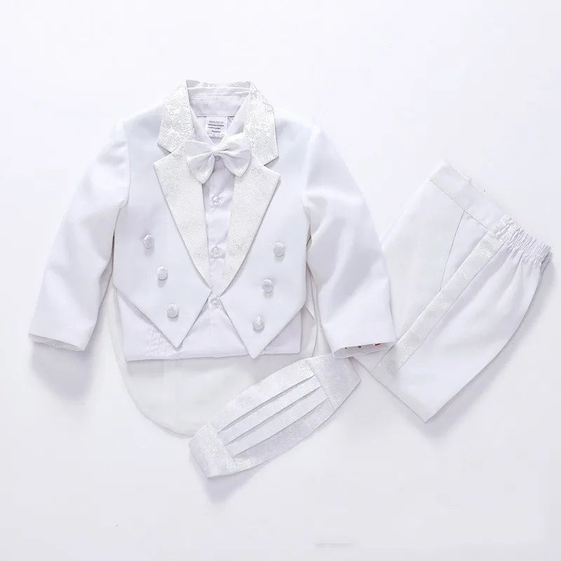 Boy's Formal white/black baby Tuxedo Suit for weddings prom - 5pcs