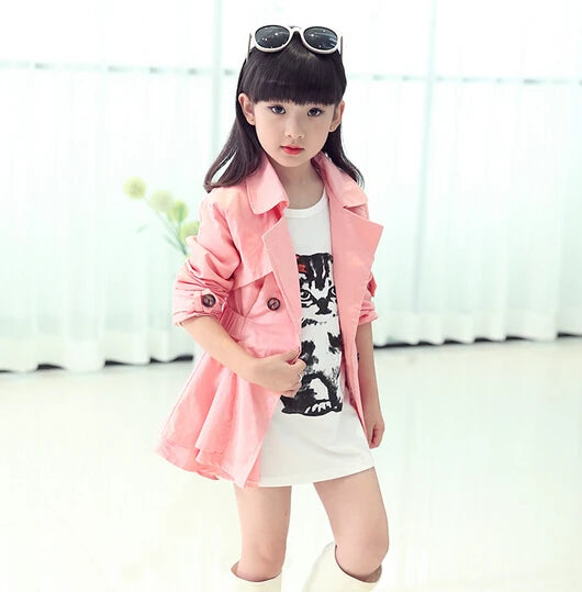 Girls Trench Coats Long Sleeve Solid Cotton - Windbreaker Outerwear