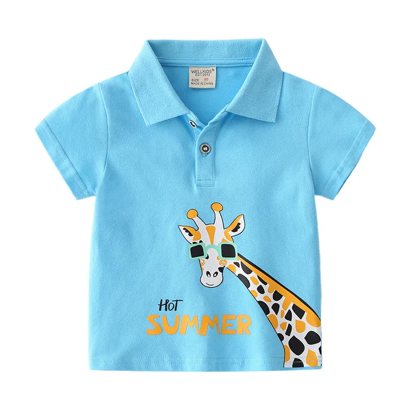 Cute Summer Cute Cartoon Polo T-shirts For Boys