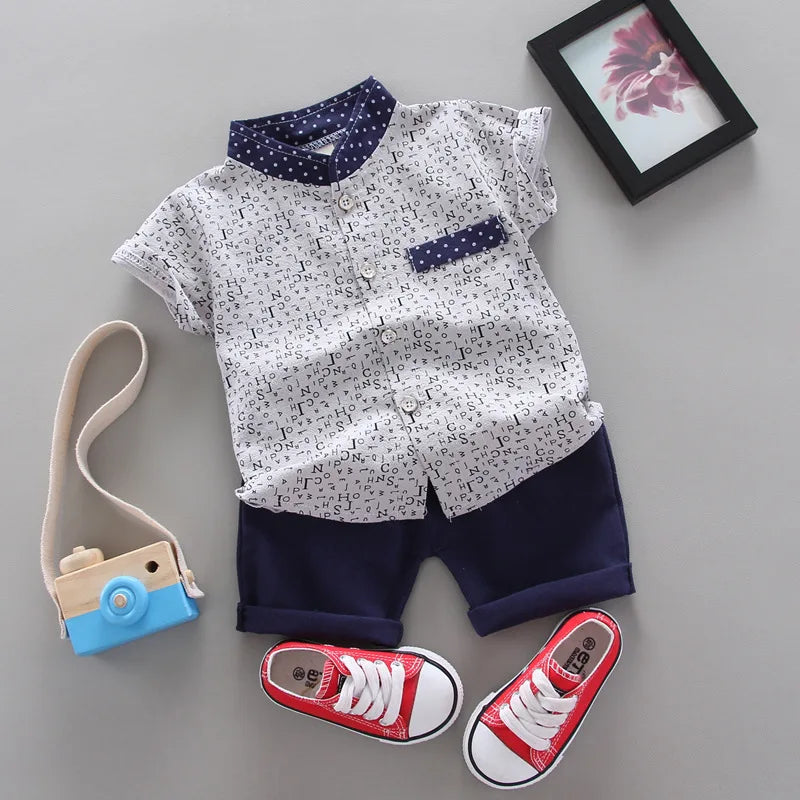 2 Piece Set Boy Clothing Casual Short-sleeved Cotton T-shirt + Pants