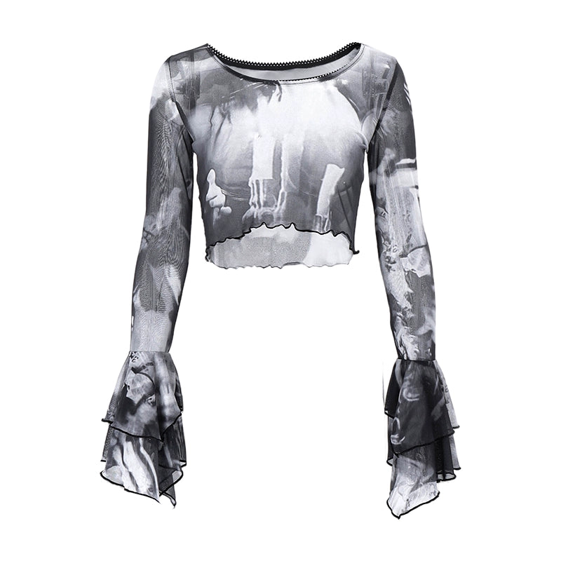 Round Neck Printed Tie-Dye Designed Slim-Fit Mesh