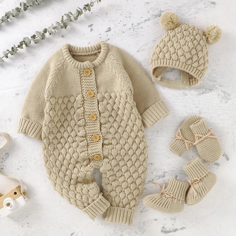 Baby Rompers Long Sleeve Winter Knitted Infant Kids Jumpsuits Toddler Sweaters Outfits