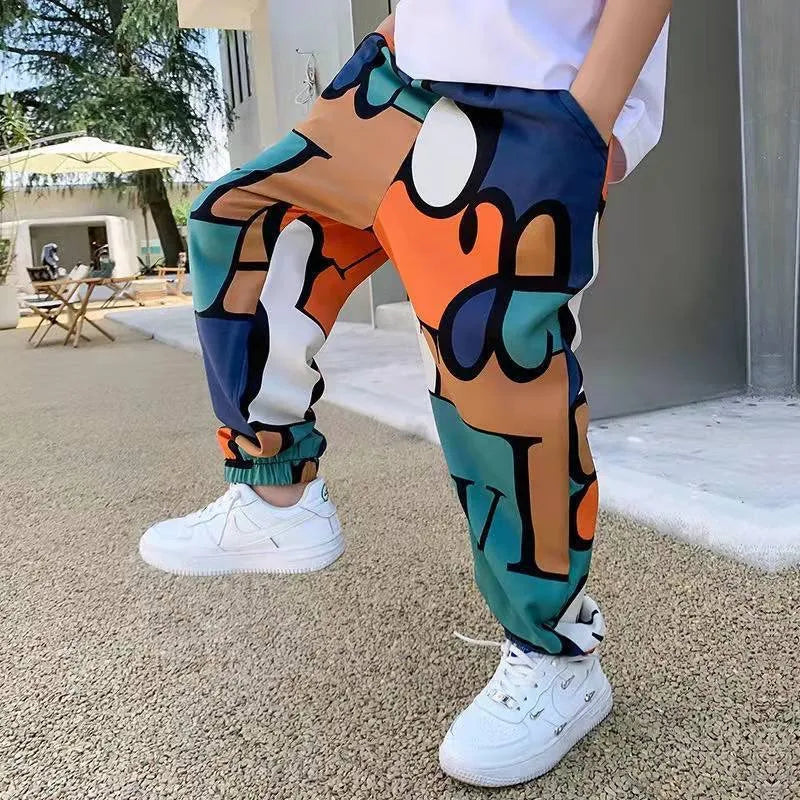 Print Casual Pants Summer Graffiti Designer - Print Sweatpants Thin Long Pant Teenage Kids Boys Clothes for 2-12 Y