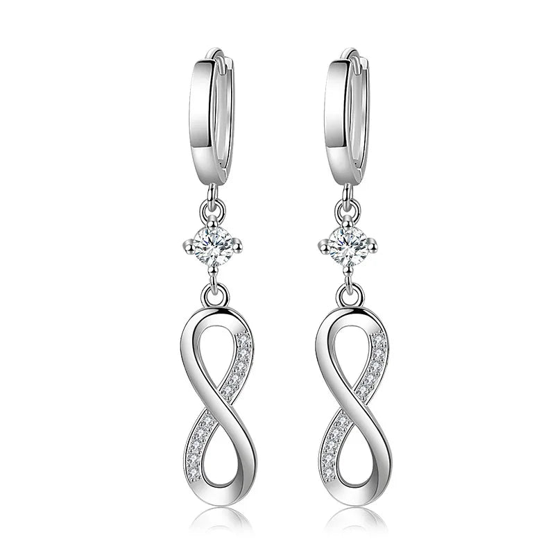 925 Sterling Silver Needle 8-shaped Infinity Zircon Earrings - Women Long Tassel Earrings Gift