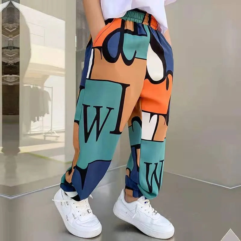 Print Casual Pants Summer Graffiti Designer - Print Sweatpants Thin Long Pant Teenage Kids Boys Clothes for 2-12 Y