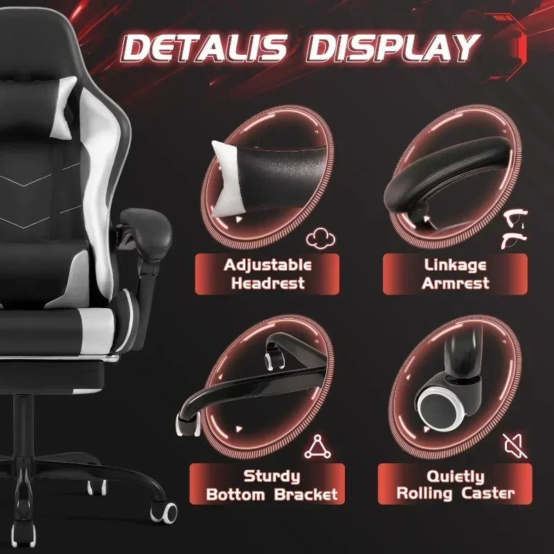 Lacoo PU Leather Gaming Chair Massage Ergonomic Gamer Chair Height Adjustable Computer Chair with Footrest & Lumbar Support