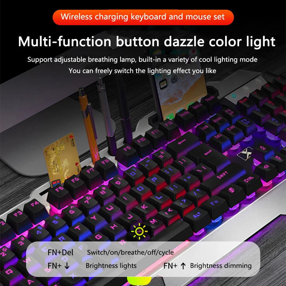 K680 Wireless Mechanical Gaming Keyboard And Mouse Kit Rgb Backlit Metal Panel Rechargeable Gamer Mouse Waterproof Keyboard Set