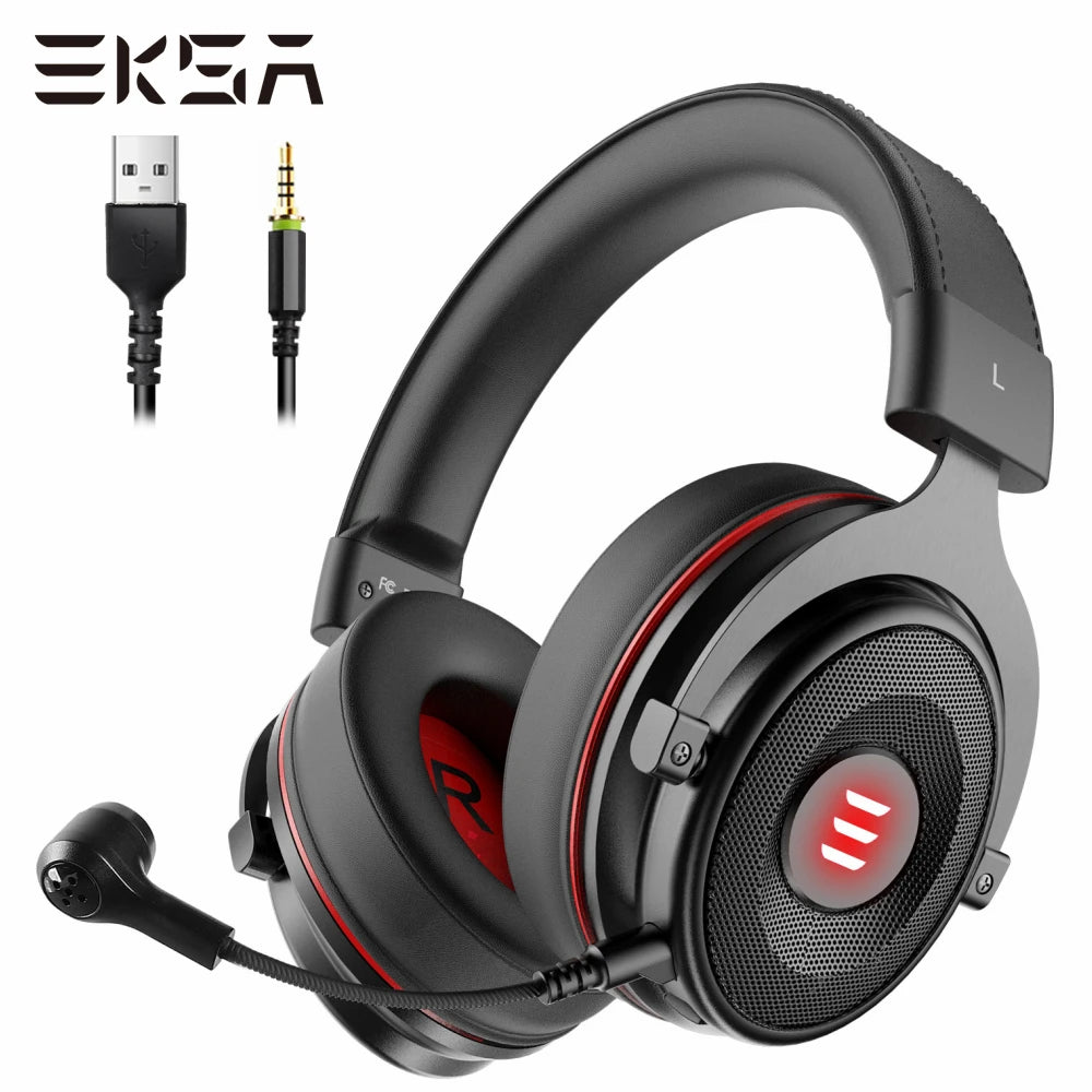 EKSA E900 Pro Virtual 7.1 Surround Sound Gaming Headset - LED USB/3.5mm Wired Headphone - Control For Xbox PC Gamer