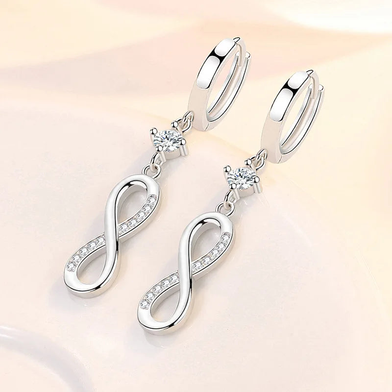 925 Sterling Silver Needle 8-shaped Infinity Zircon Earrings - Women Long Tassel Earrings Gift