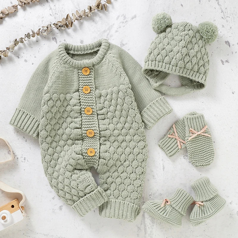 Baby Rompers Long Sleeve Winter Knitted Infant Kids Jumpsuits Toddler Sweaters Outfits