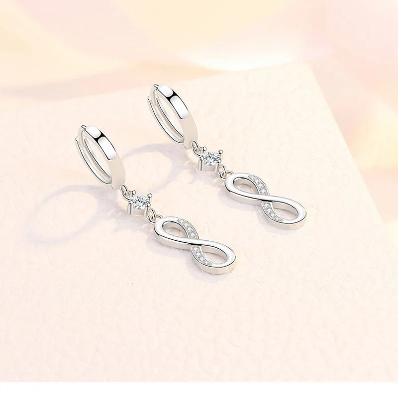 925 Sterling Silver Needle 8-shaped Infinity Zircon Earrings - Women Long Tassel Earrings Gift