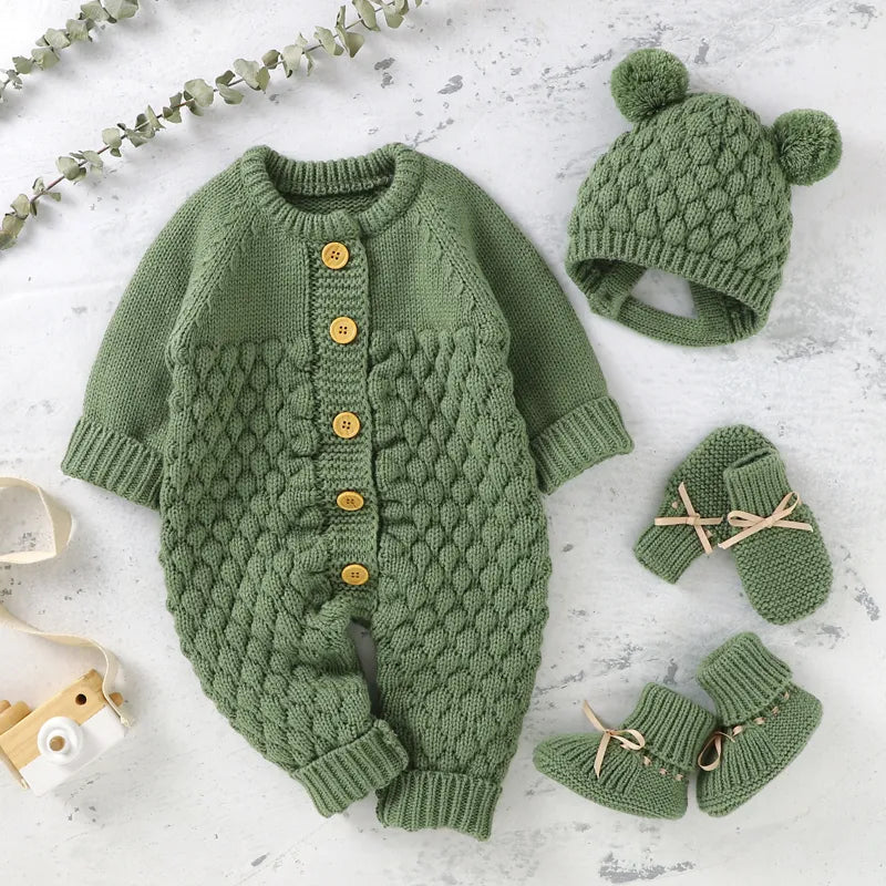 Baby Rompers Long Sleeve Winter Knitted Infant Kids Jumpsuits Toddler Sweaters Outfits