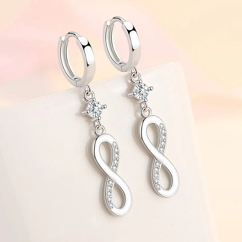 925 Sterling Silver Needle 8-shaped Infinity Zircon Earrings - Women Long Tassel Earrings Gift