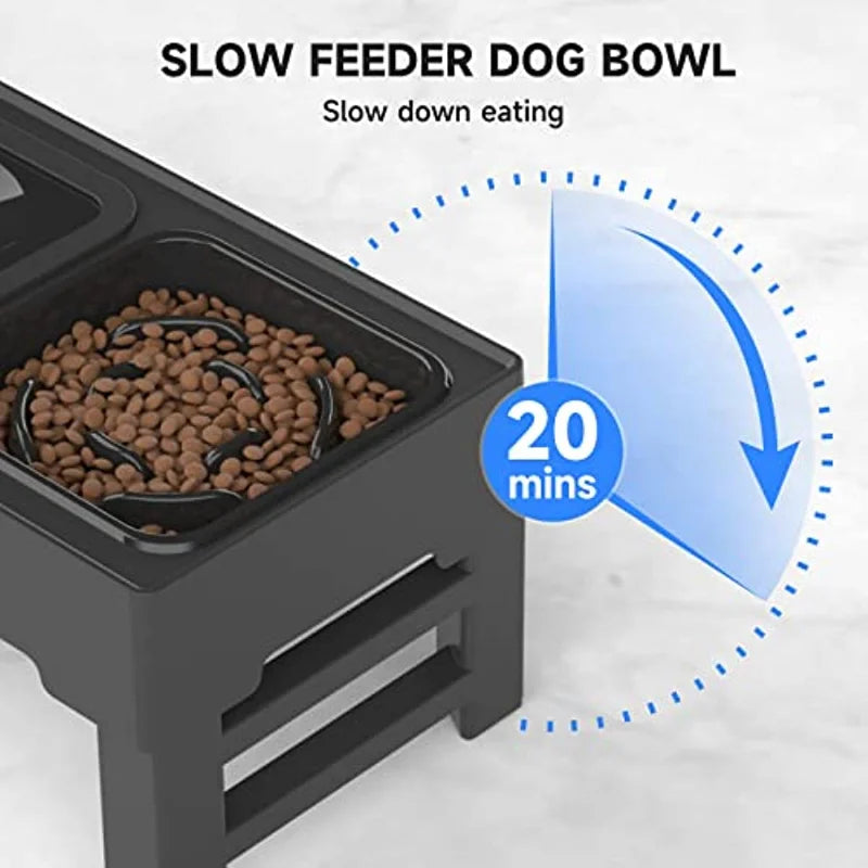 Pet Bowls Dog Double Bowls Stainless Steel Stand Height Adjustable Bowls Raised Slow Feeder Bowl Anti Spill Water Bowl