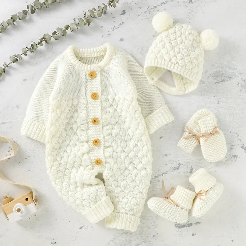 Baby Rompers Long Sleeve Winter Knitted Infant Kids Jumpsuits Toddler Sweaters Outfits