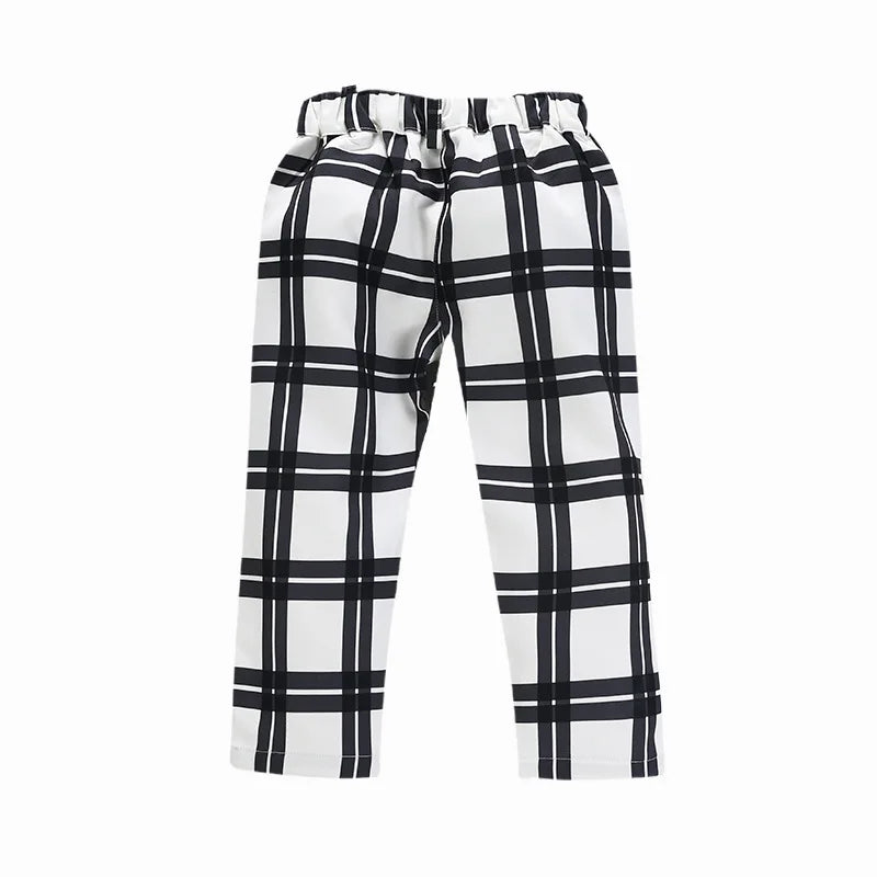 Girls Checked Suit Trousers Set Three Piece Children's Suit