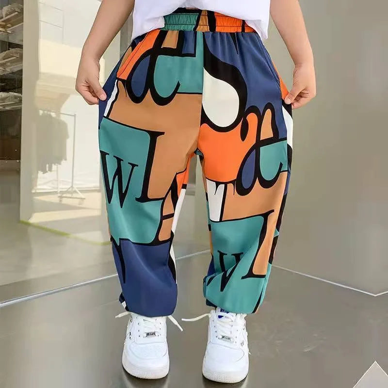 Print Casual Pants Summer Graffiti Designer - Print Sweatpants Thin Long Pant Teenage Kids Boys Clothes for 2-12 Y