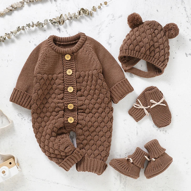 Baby Rompers Long Sleeve Winter Knitted Infant Kids Jumpsuits Toddler Sweaters Outfits