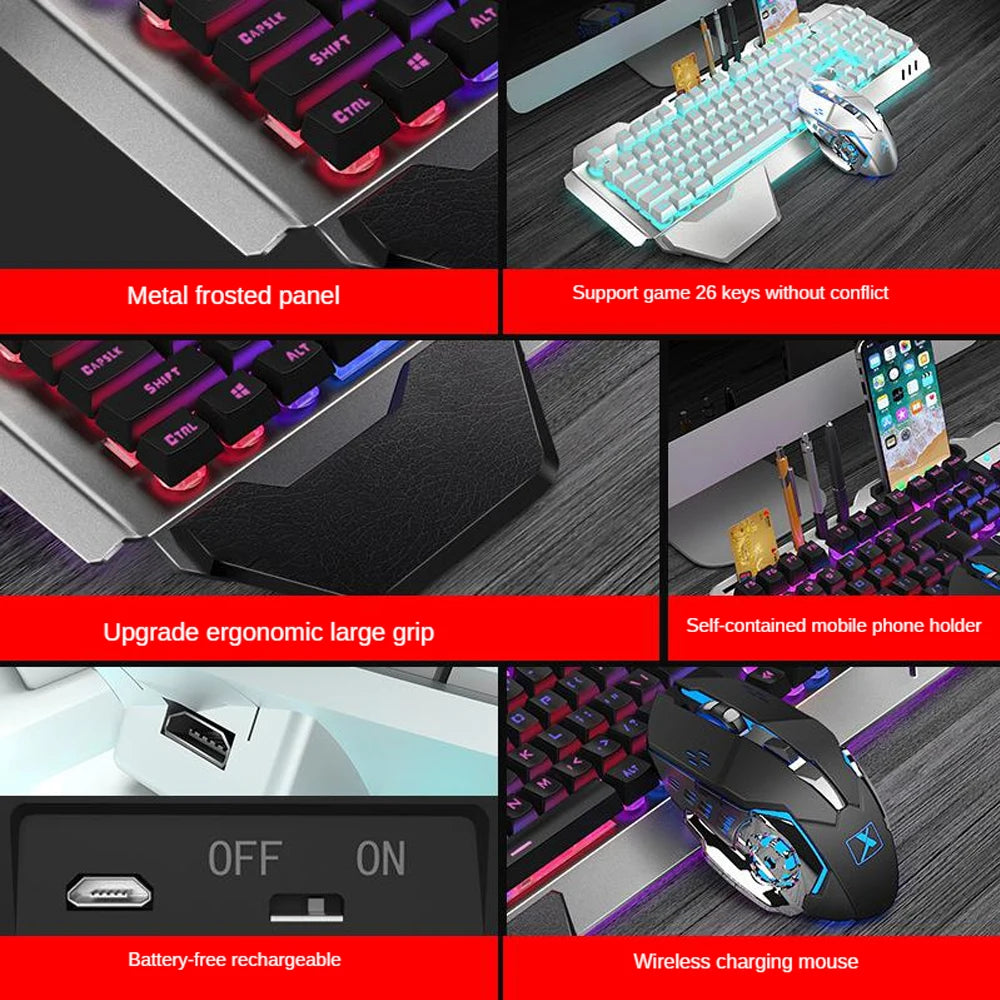 K680 Wireless Mechanical Gaming Keyboard And Mouse Kit Rgb Backlit Metal Panel Rechargeable Gamer Mouse Waterproof Keyboard Set