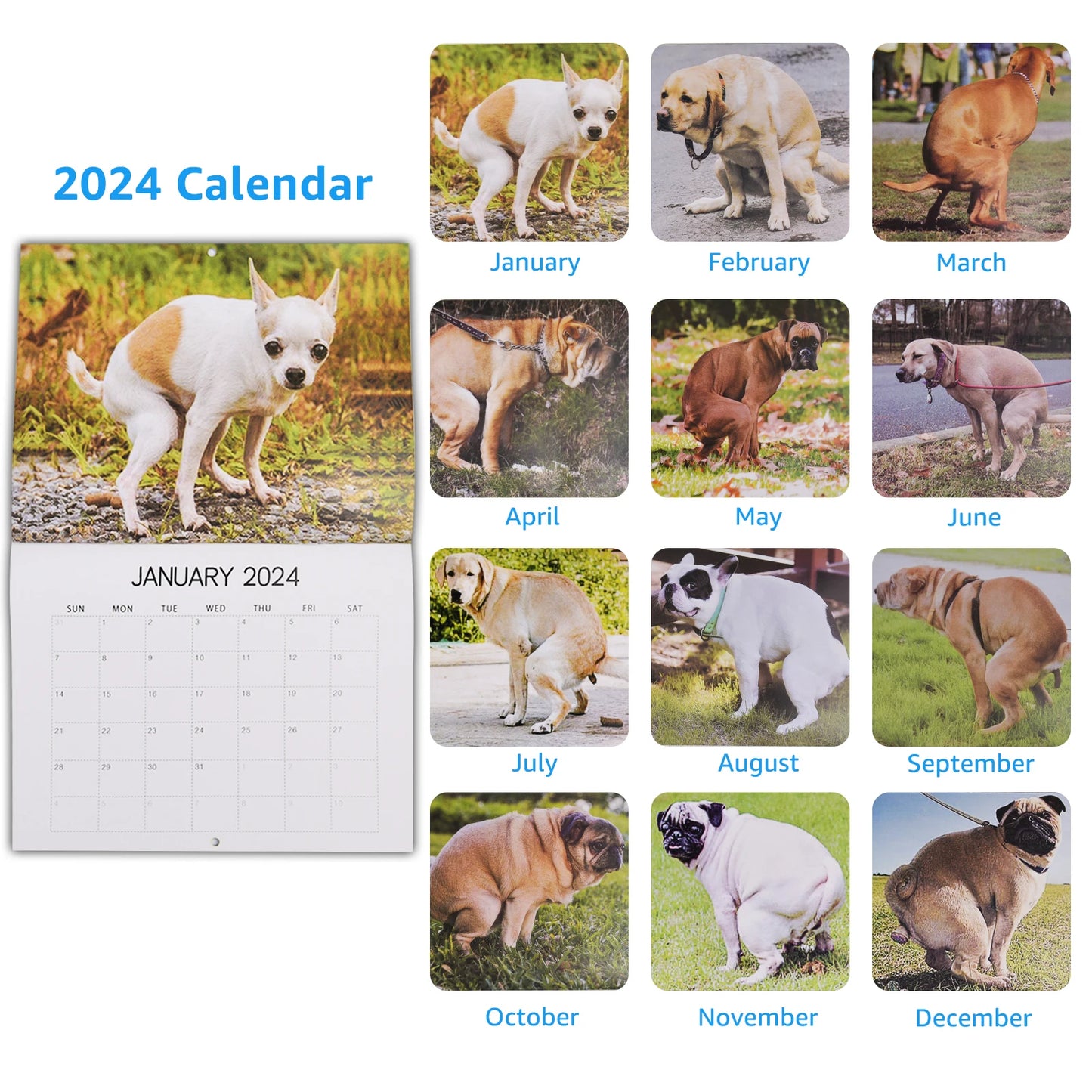 2024 Cute Cat or Dog Hanging Wall Calendar Yearly