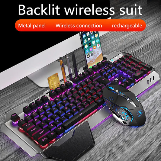 K680 Wireless Mechanical Gaming Keyboard And Mouse Kit Rgb Backlit Metal Panel Rechargeable Gamer Mouse Waterproof Keyboard Set