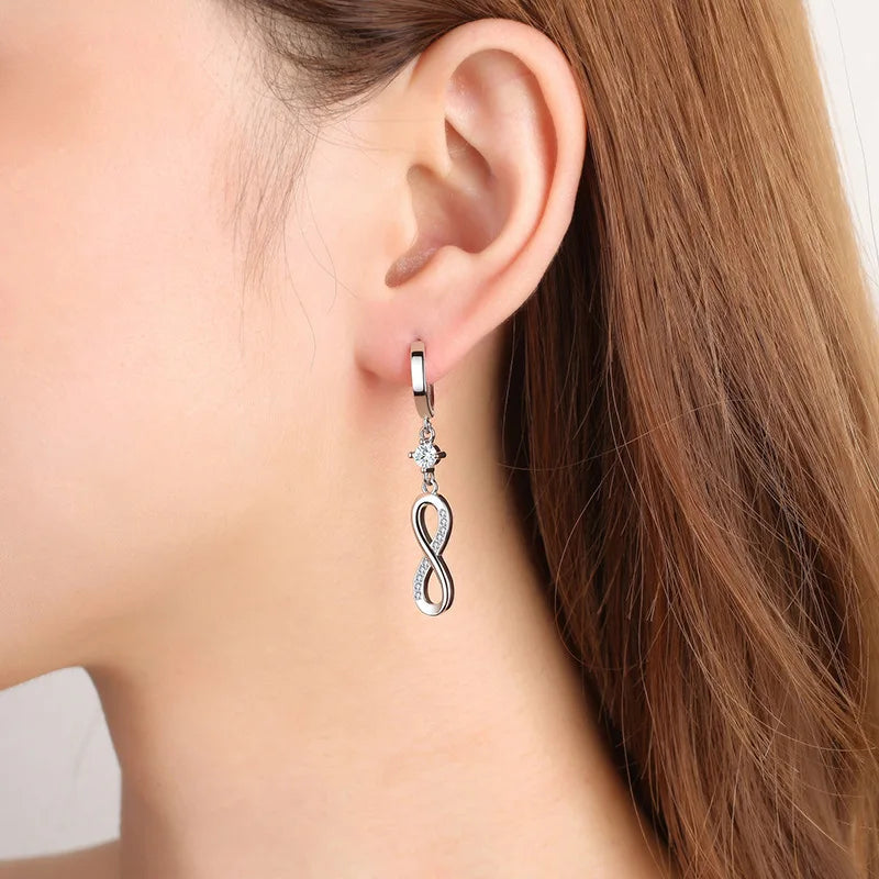 925 Sterling Silver Needle 8-shaped Infinity Zircon Earrings - Women Long Tassel Earrings Gift