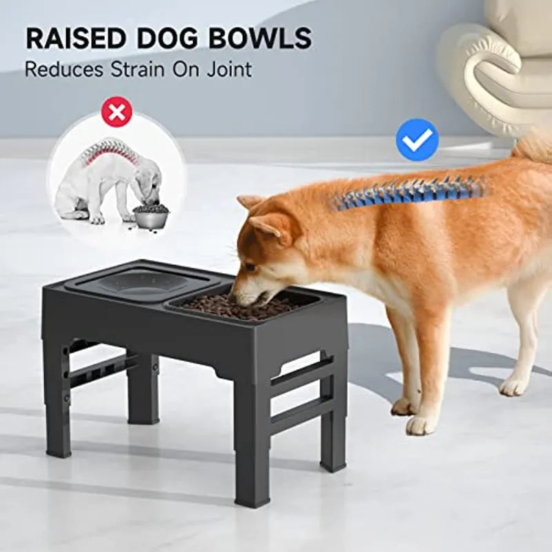 Pet Bowls Dog Double Bowls Stainless Steel Stand Height Adjustable Bowls Raised Slow Feeder Bowl Anti Spill Water Bowl