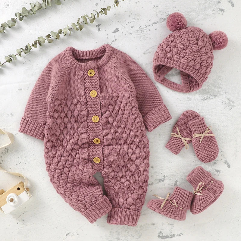 Baby Rompers Long Sleeve Winter Knitted Infant Kids Jumpsuits Toddler Sweaters Outfits