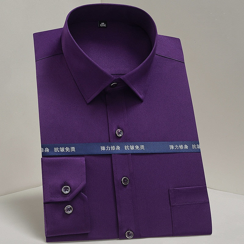 Shirts Long Sleeve Purple Formal shirts Slim Fit Business Stretch Anti-wrinkle Professional Tooling