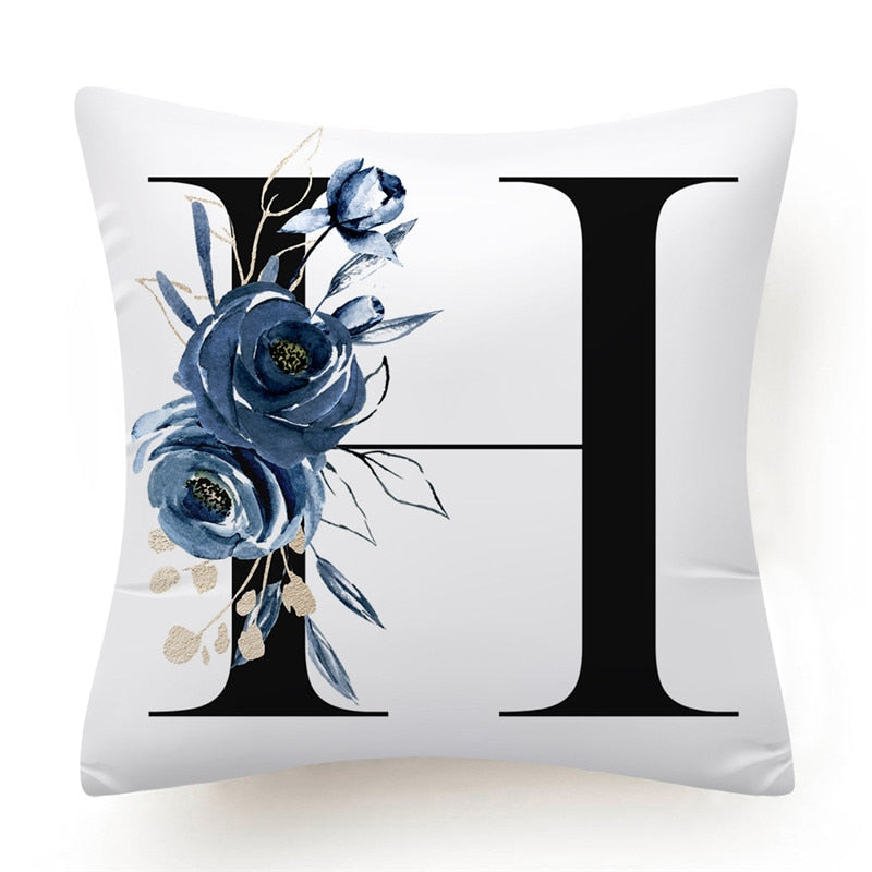 Floral Alphabet Cushion Cover 45x45 Blue Flowers Pillowcase Decorative Sofa Cushions Throw Pillows Cover Home Decor Pillow Cases