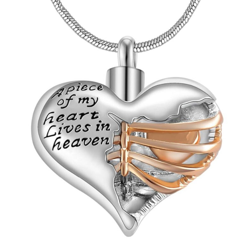 Locket A piece of my heart lives in Heaven,  Two Tone Locket Heart necklace jewelry keepsake pendant