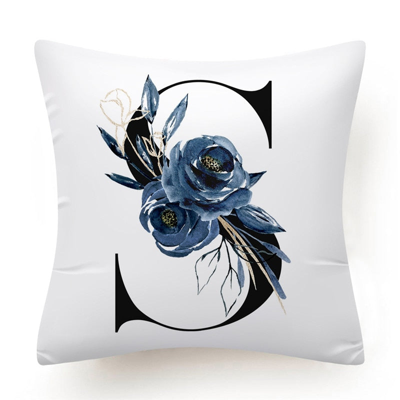 Floral Alphabet Cushion Cover 45x45 Blue Flowers Pillowcase Decorative Sofa Cushions Throw Pillows Cover Home Decor Pillow Cases