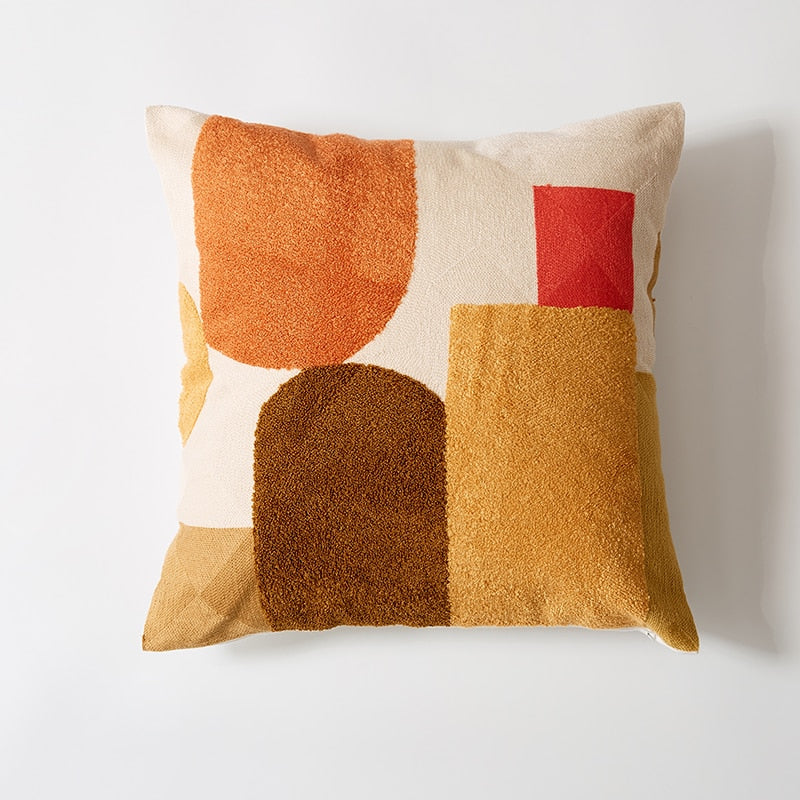 Cushion Cover 45x45cm Cotton Thread Embroidery Home Decorative Throw Abstract Color Block Pillow Cover Art Decor