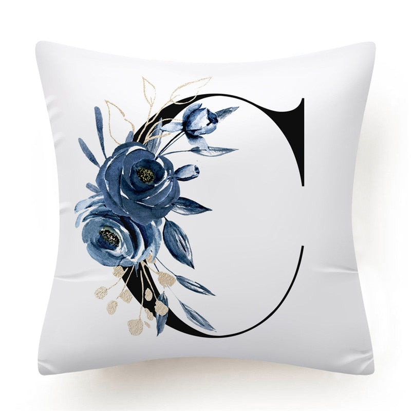 Floral Alphabet Cushion Cover 45x45 Blue Flowers Pillowcase Decorative Sofa Cushions Throw Pillows Cover Home Decor Pillow Cases