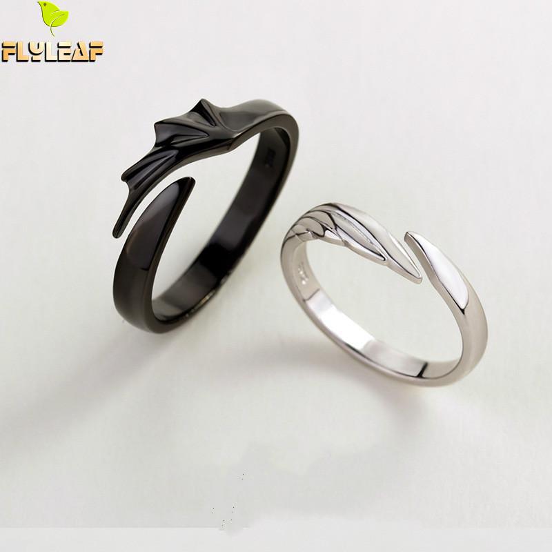 925 Sterling Silver Angel Wings Couple Open Rings For Women Men Romance Valentine Day Souvenir Gift Handmade Fine Jewelry