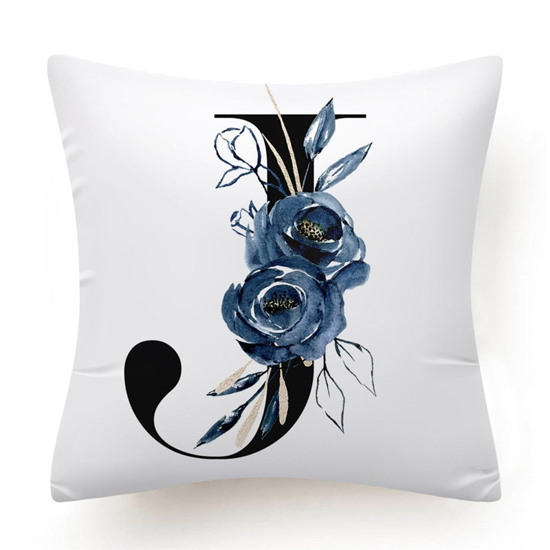 Floral Alphabet Cushion Cover 45x45 Blue Flowers Pillowcase Decorative Sofa Cushions Throw Pillows Cover Home Decor Pillow Cases