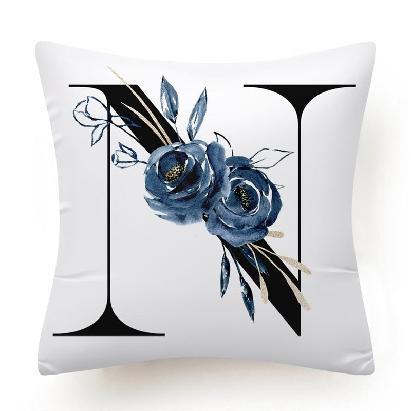 Floral Alphabet Cushion Cover 45x45 Blue Flowers Pillowcase Decorative Sofa Cushions Throw Pillows Cover Home Decor Pillow Cases